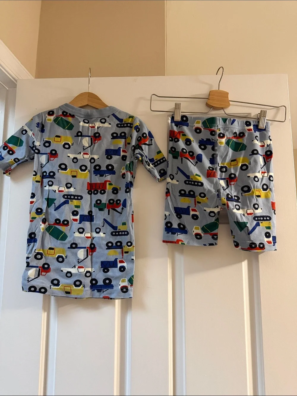 Hanna Andersson Light Blue Construction Truck Pajama Set with Multicolor Accents